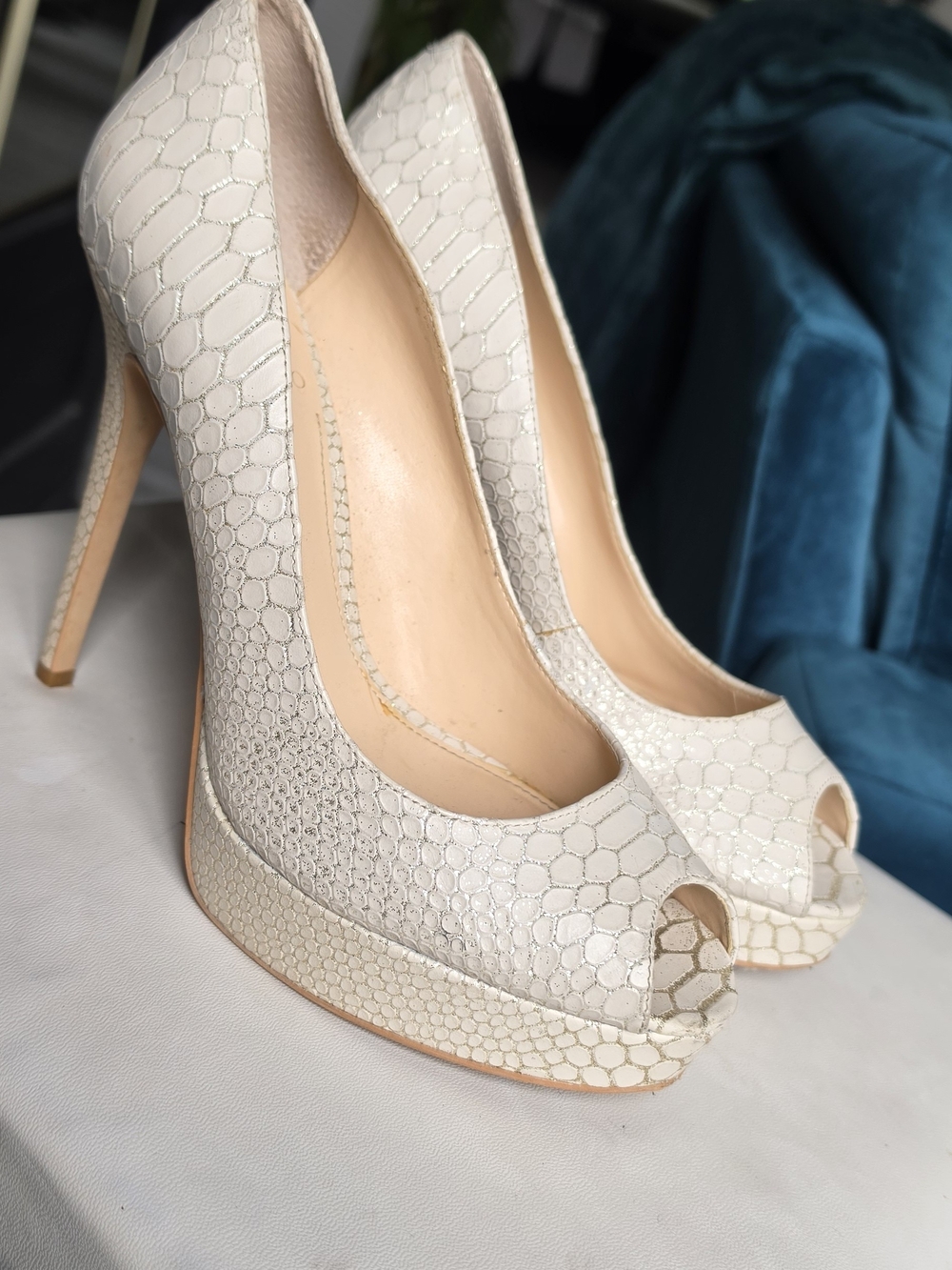 Vince Camuto Ivory Textured Peep-Toe Platform Pumps
